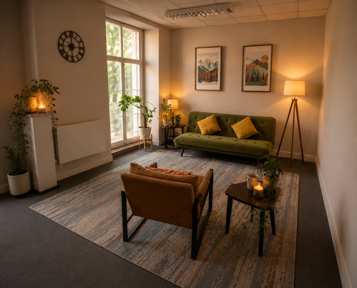 Dr Andrew Aboud's therapy room in Islington, London